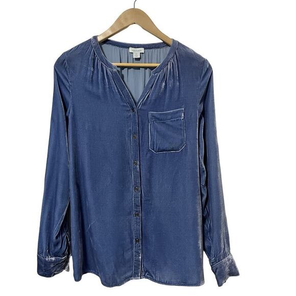 Sundance Catalog Romance Velvet Silk Blend Top Size XS Blue Fairy Button Down - Picture 1 of 6